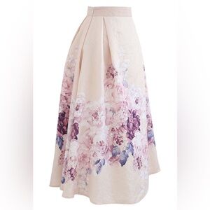 Chicwish LAVENDER PEONY PRINT EMBOSSED MIDI SKIRT, Size M